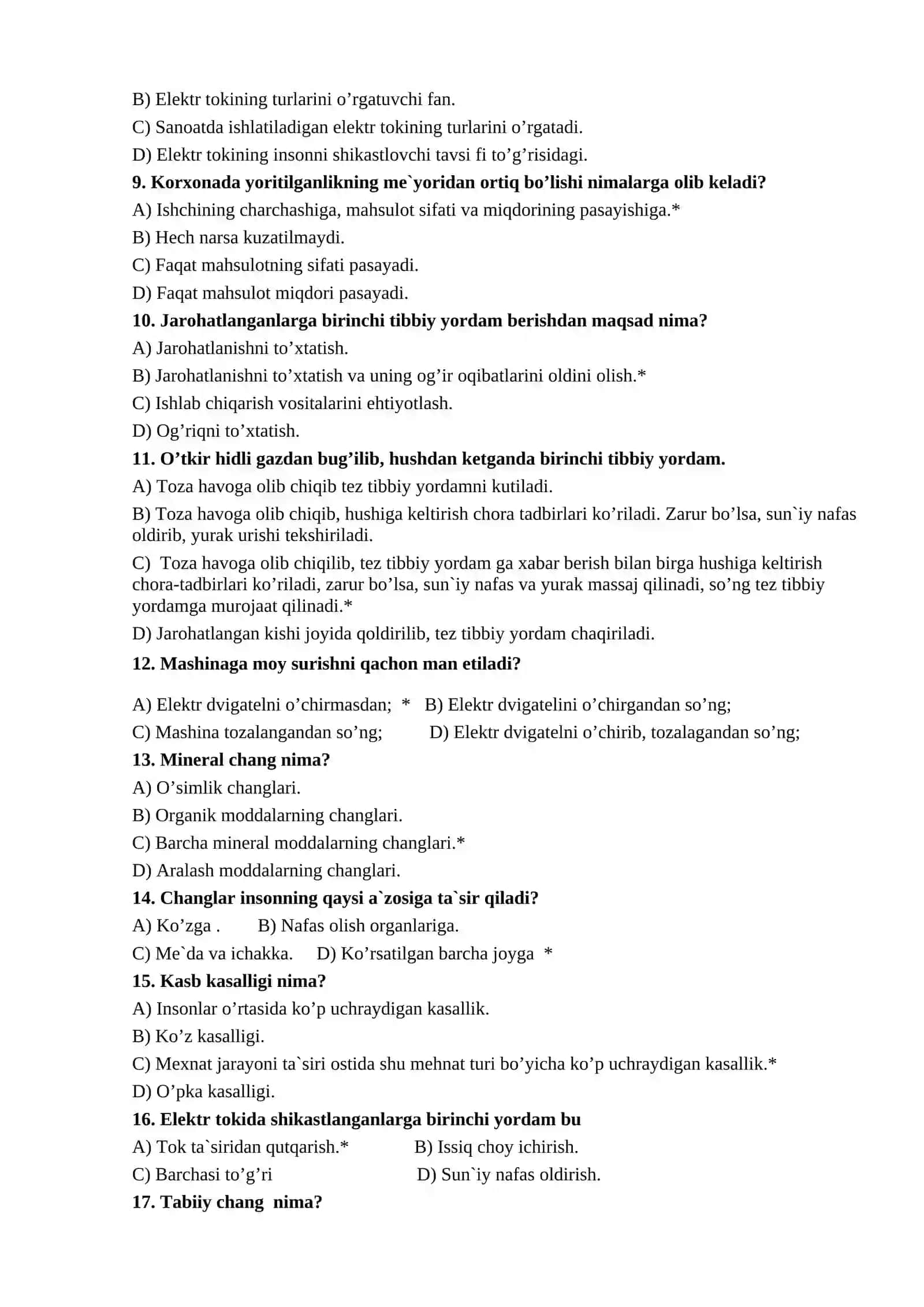 To’qish tikish yo’nalishi bo’yicha test savollari 2