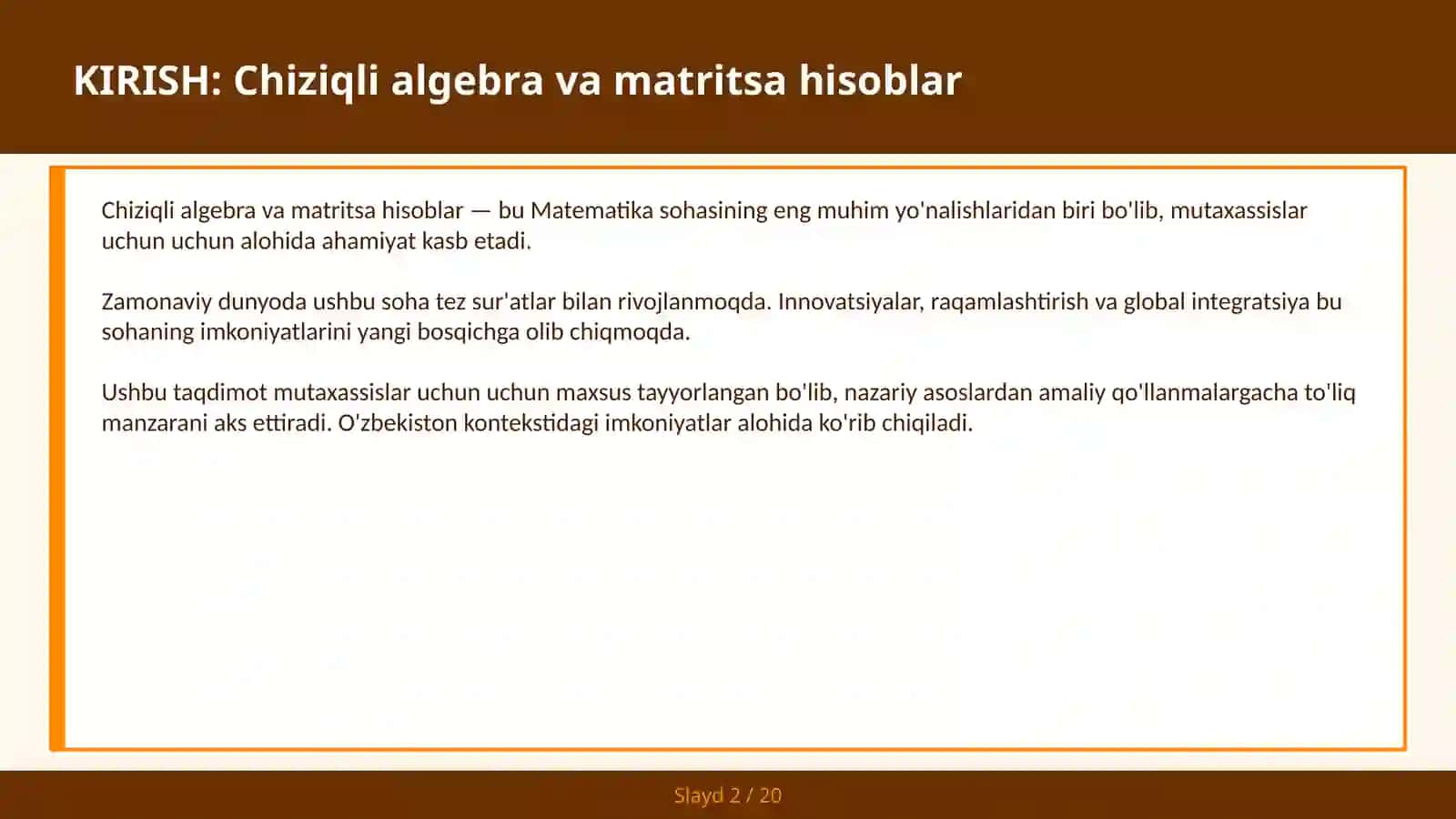 Chiziqli algebra va matritsa hisoblar 2