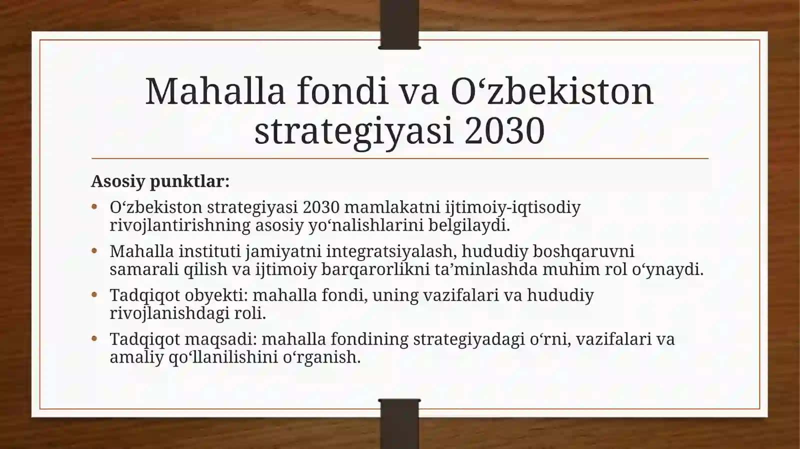 O'zbekiston strategiyasi 2030: Mavzulı iqtisodiyot fanidan Mustaqilish 2