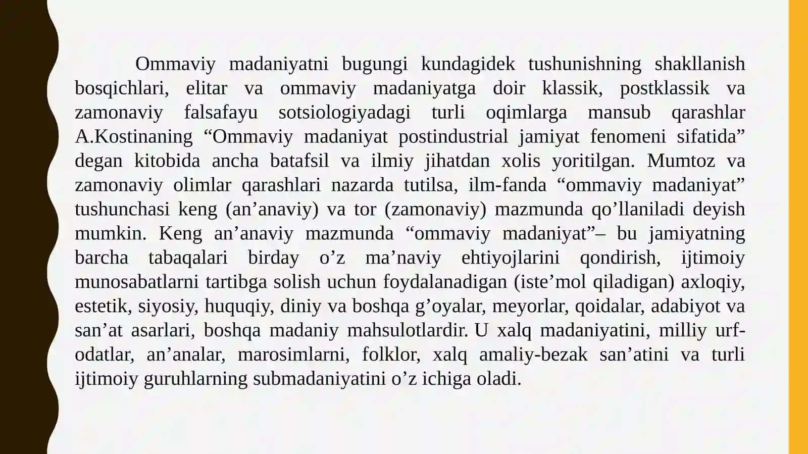 Ommaviy madaniyatining  shakllanishi tarixi va uning turlari: aksilmadaniyat, submadaniyat, popular madaniyat, ekran madaniyati 2