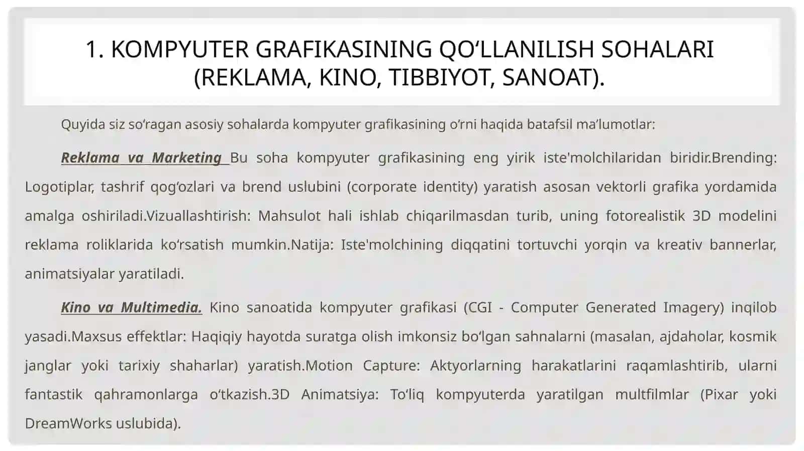 Kompyuter grafikasi tushunchasi. Kompyuter grafikasi turlari 2