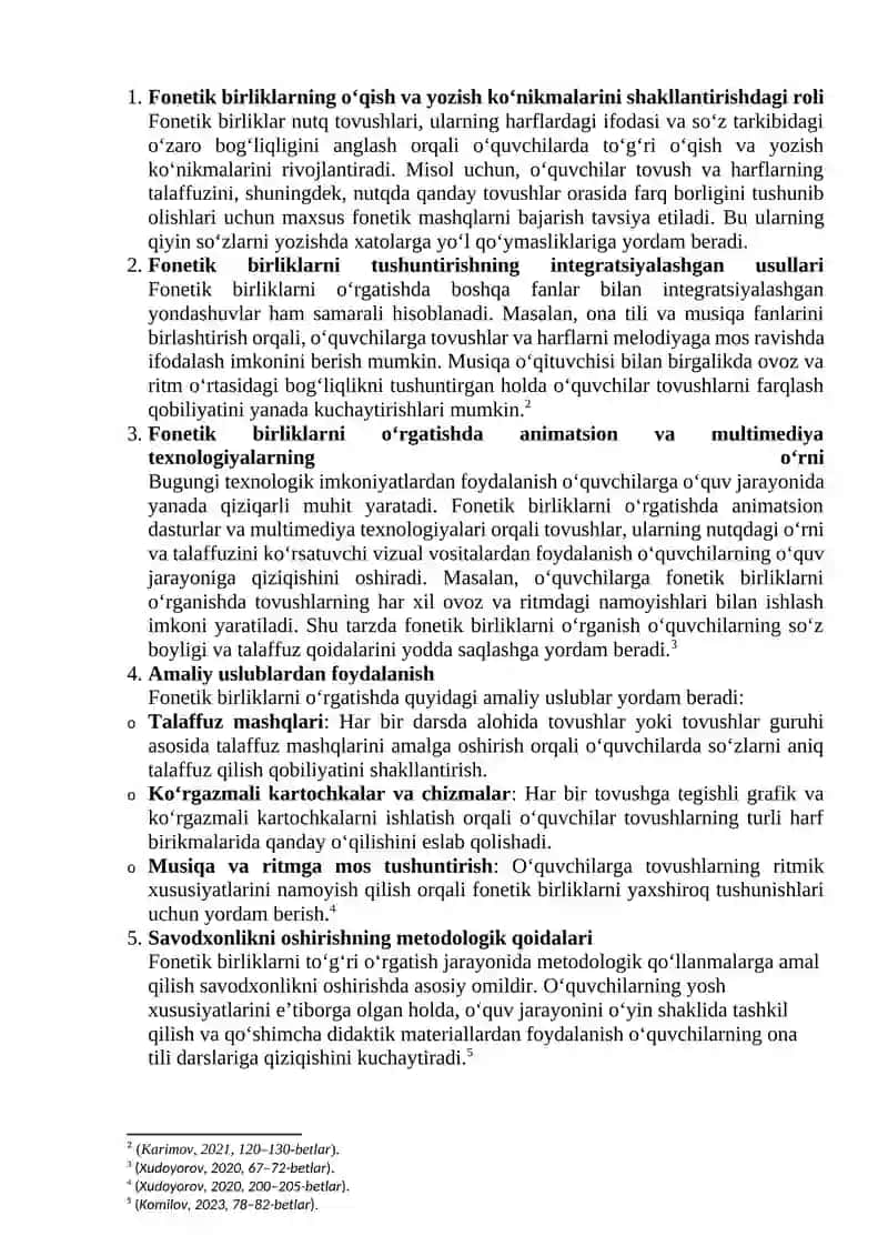 Ona tili ta'limida fonetik birliklarni o'rgatish 2