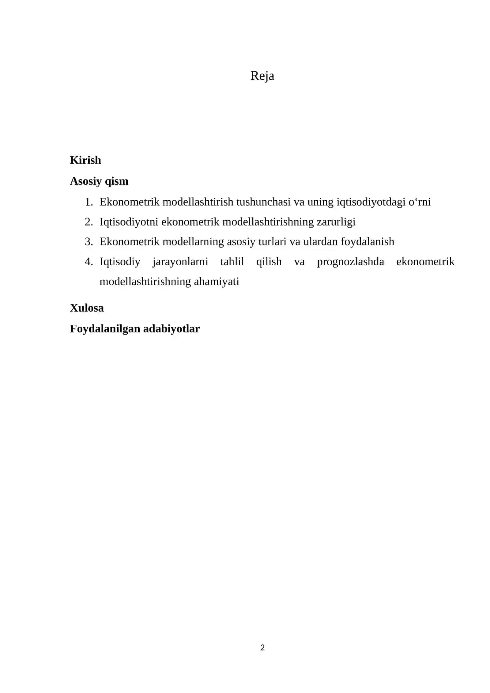 Iqtisodiyotni ekonometrik modellashtirishning zarurligi 2