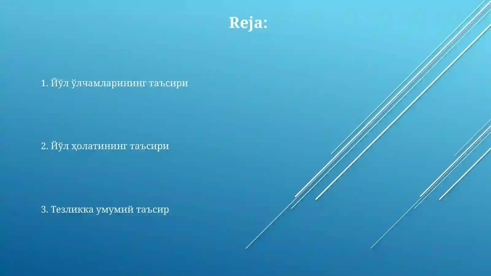 Автомобиллар ҳаракат тезлиги ва йўл ҳолатини ва ўлчаш таъсири 2