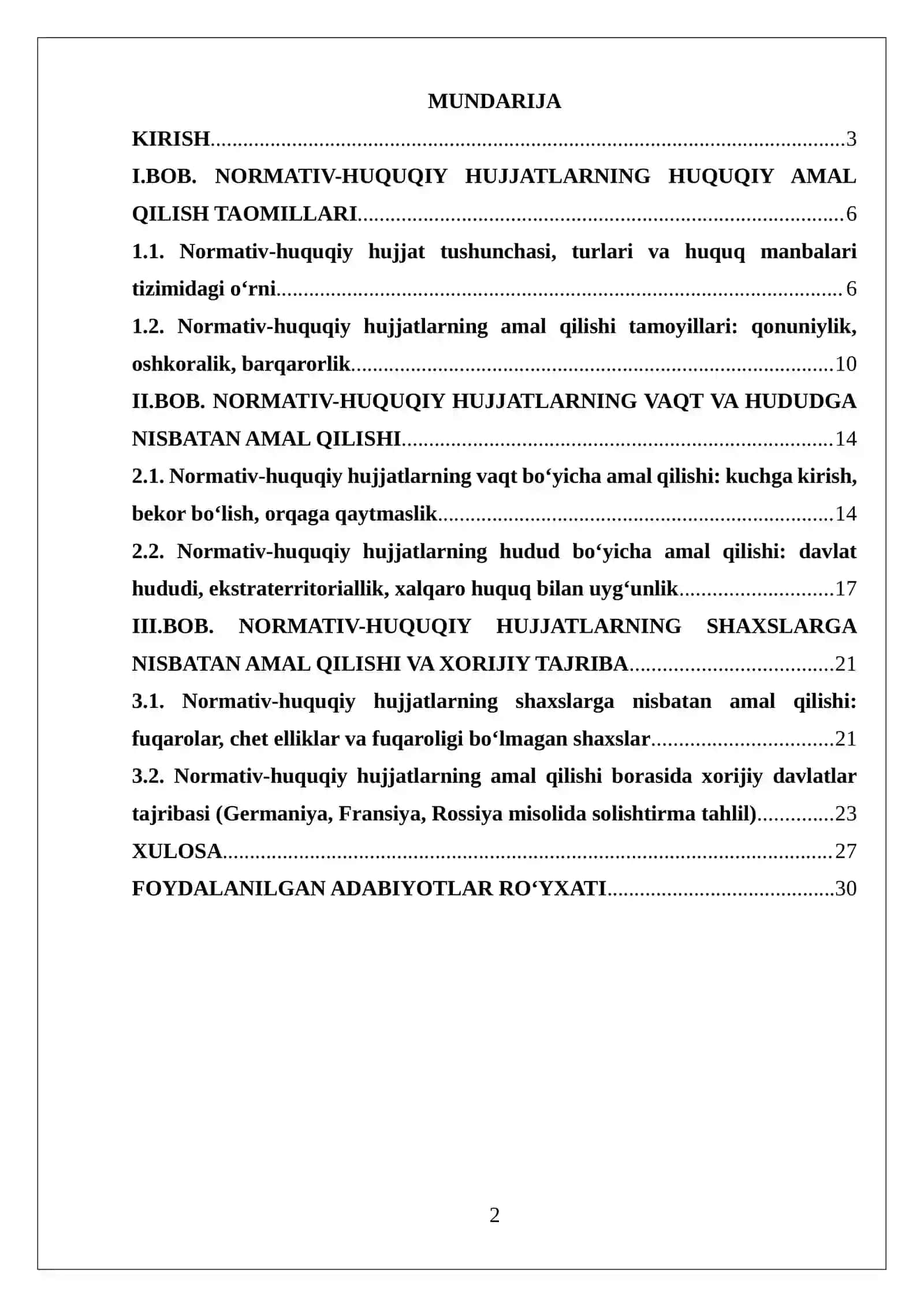 NORMATIV-HUQUQIY HUJJATLARNING VAQT, HUDUD VA SHAXSLARGA NISBATAN AMAL QILISHI 2