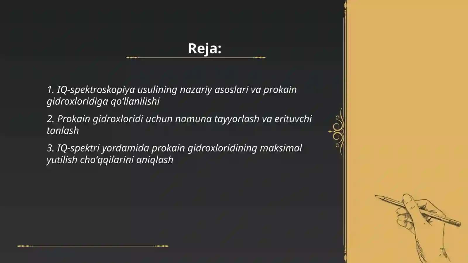 IQ - spektroskopiya usulining prokain gidroxloridi tahlilida qoʻllanilishi 2