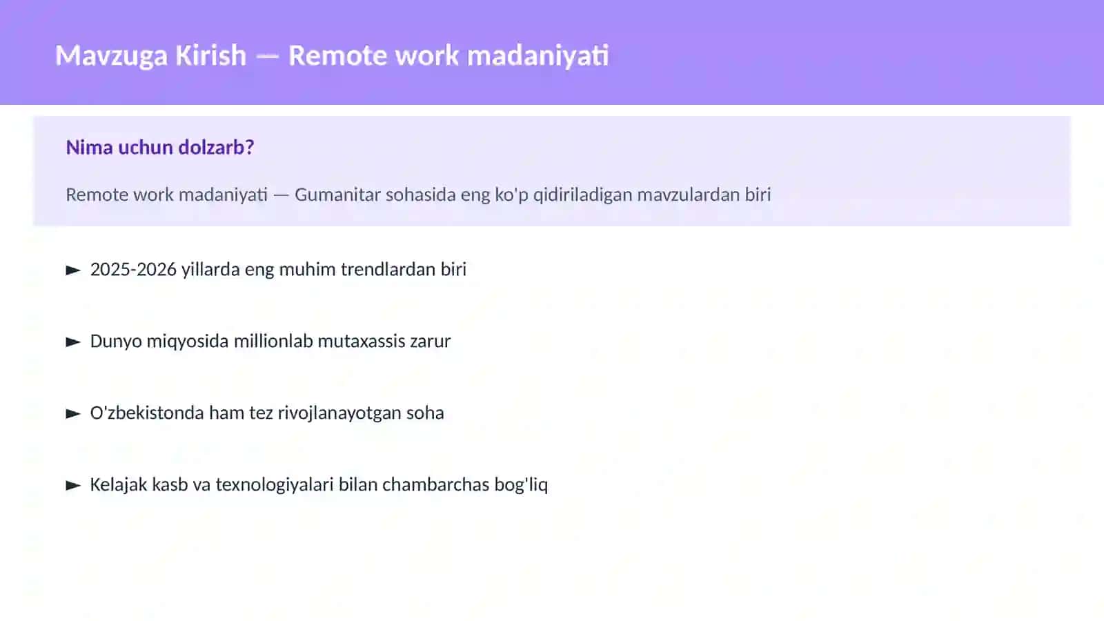Remote work madaniyati 2