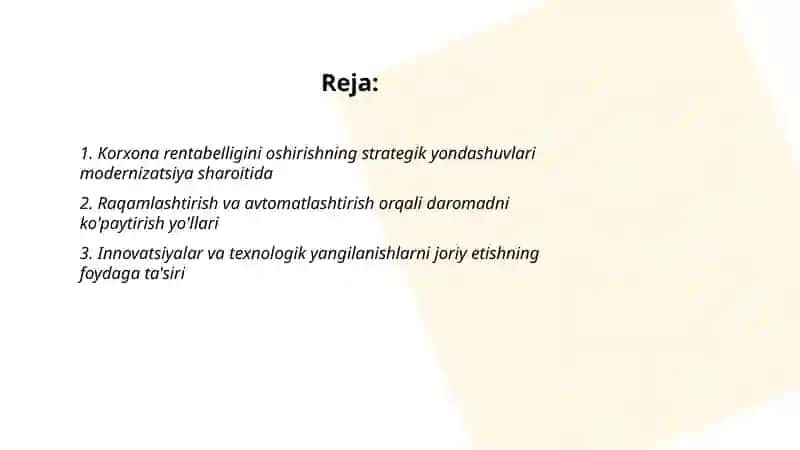 Mamlakatni modernizatsiyalash sharoitida korxona foydasi va uni maksimallashtirish yo'llari 2