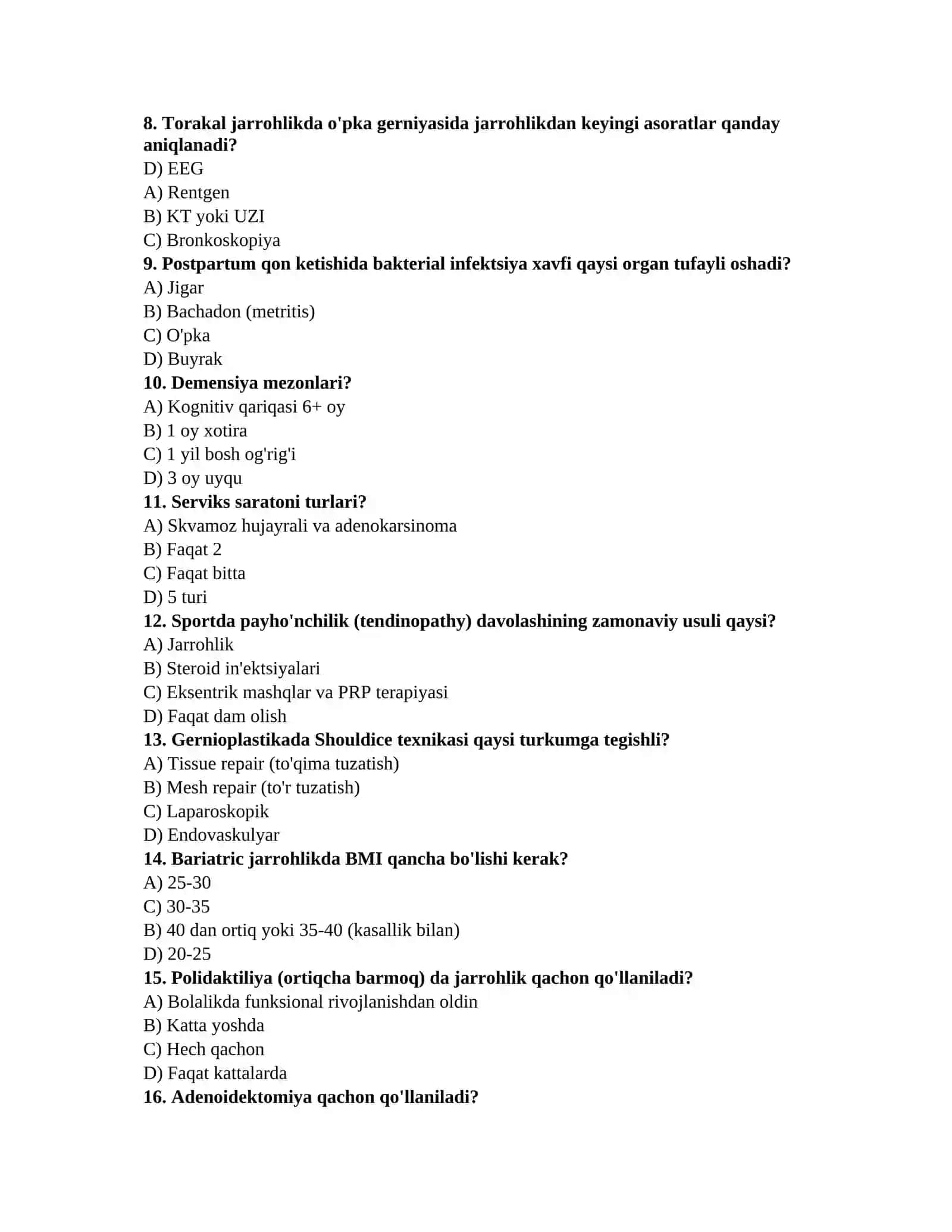 Tibbiyot 200 ta test 2
