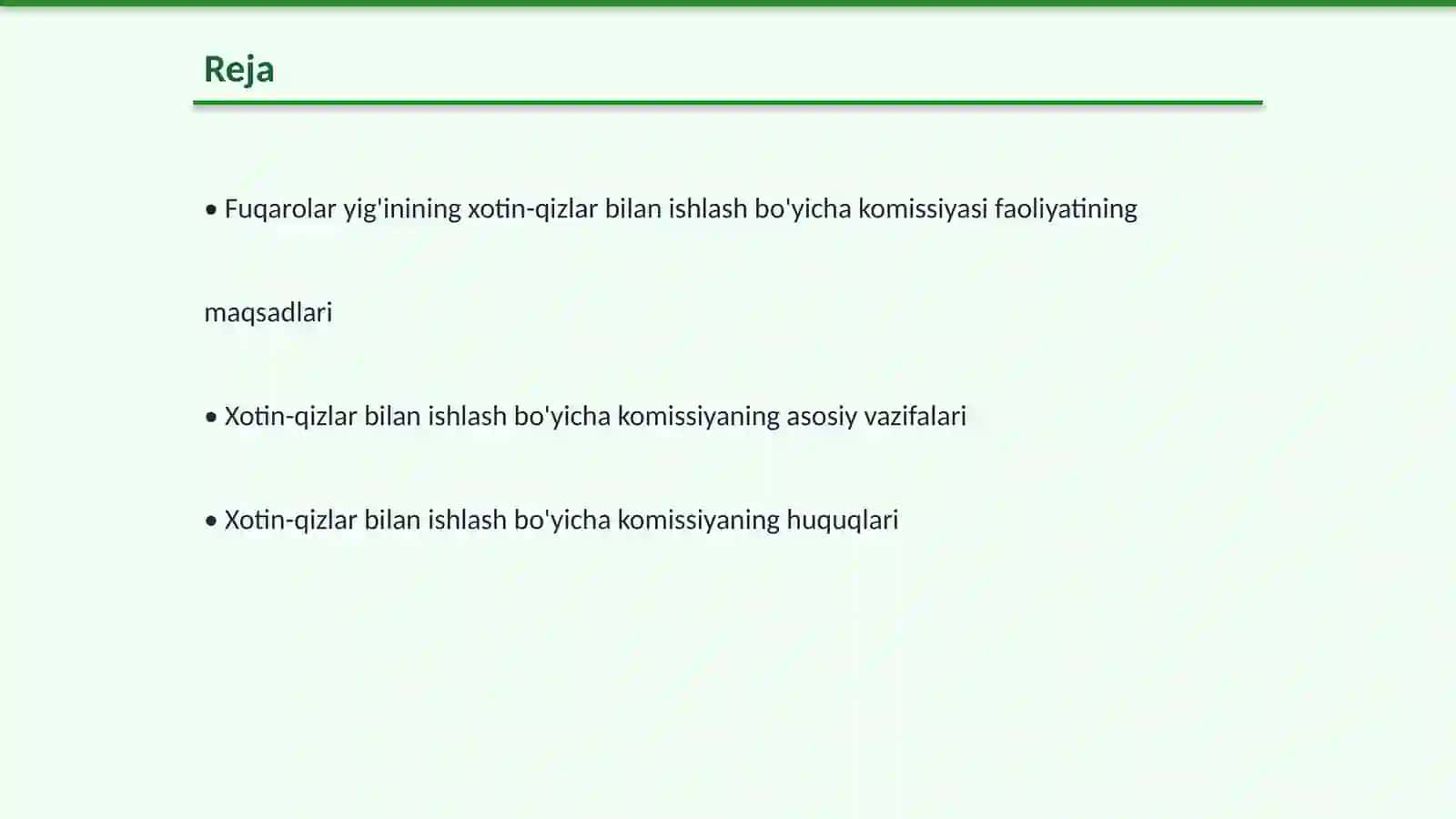 Fuqarolar yig'inining xotin-qizlar bilan ishlash bo'yicha komissiyasi 2
