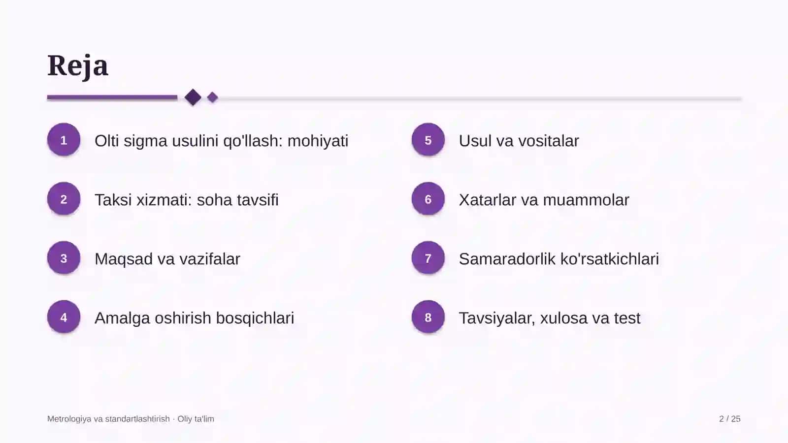 Taksi xizmatida olti sigma usulini qo'llash 2