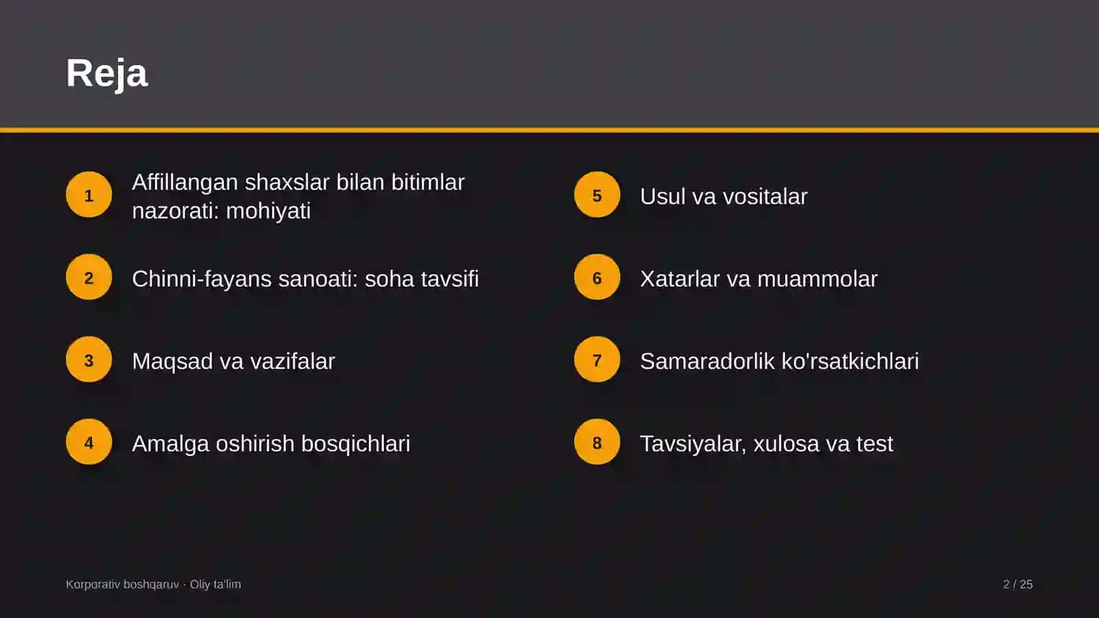 Korporativ boshqaruv · Oliy ta'lim 2