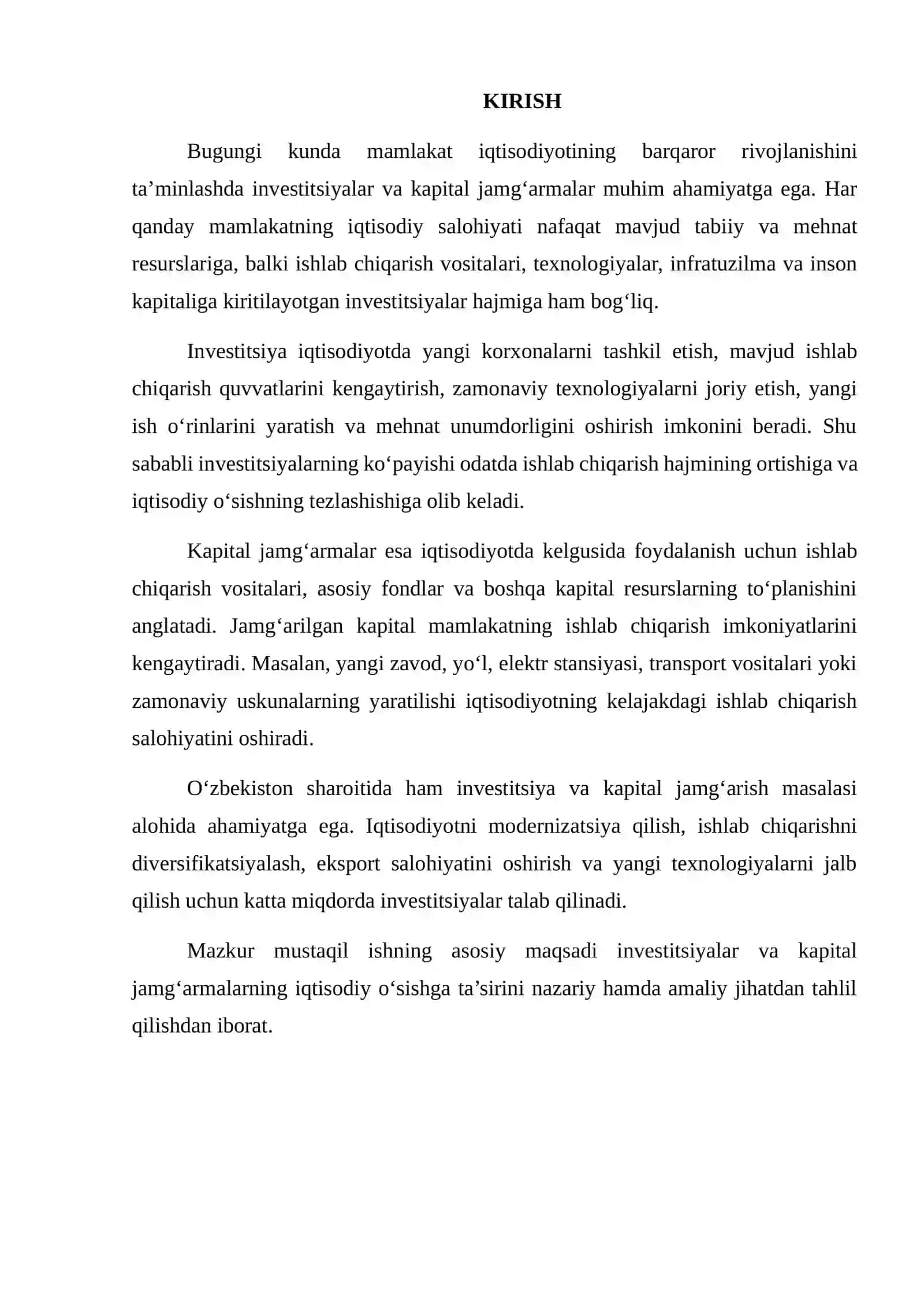 Investitsiyalar va Kapital Jamg‘armalarning Iqtisodiy O‘sishga Ta’siri Bo‘yicha Amaliy Tahlil 2
