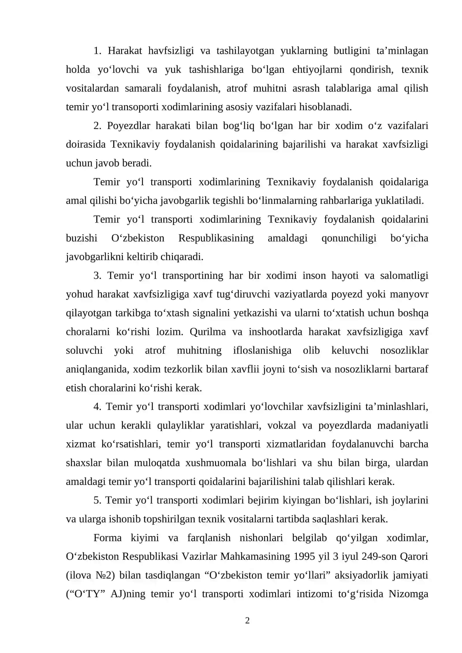 Temir yo'l transporti xodimlarining umumiy vazifalari va majburiyatlari 2