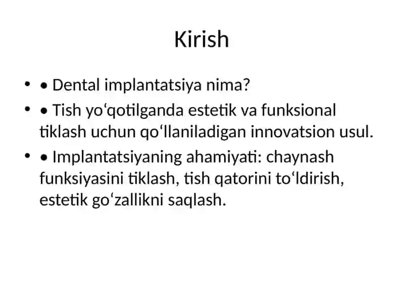 Dental implantatsiyaga ko'rsatma va qarshi ko'rsatmalar 2
