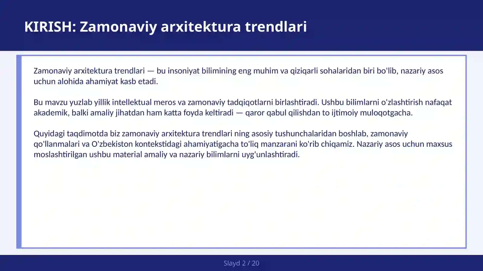 Zamonaviy arxitektura trendlari 2