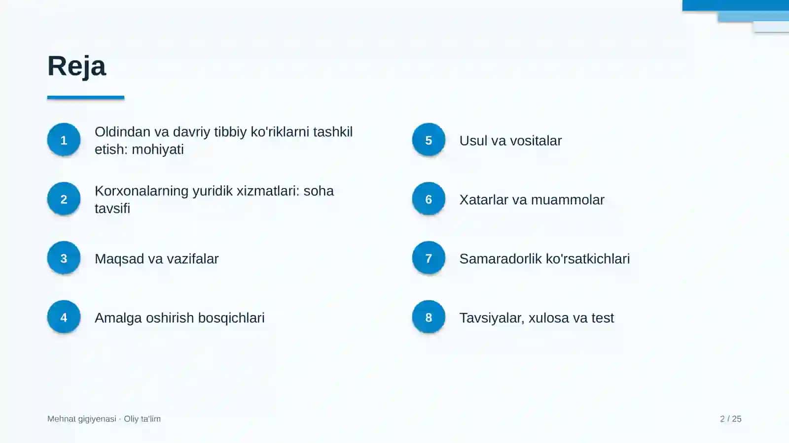 Korxonalarning yuridik xizmatlarida oldindan va davriy tibbiy ko'riklarni tashkil etish 2
