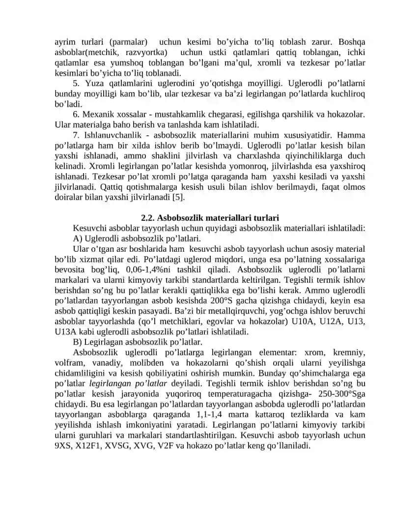 Zamonaviy kesuvchi asboblar uchun asbobsozlik materiallari 2