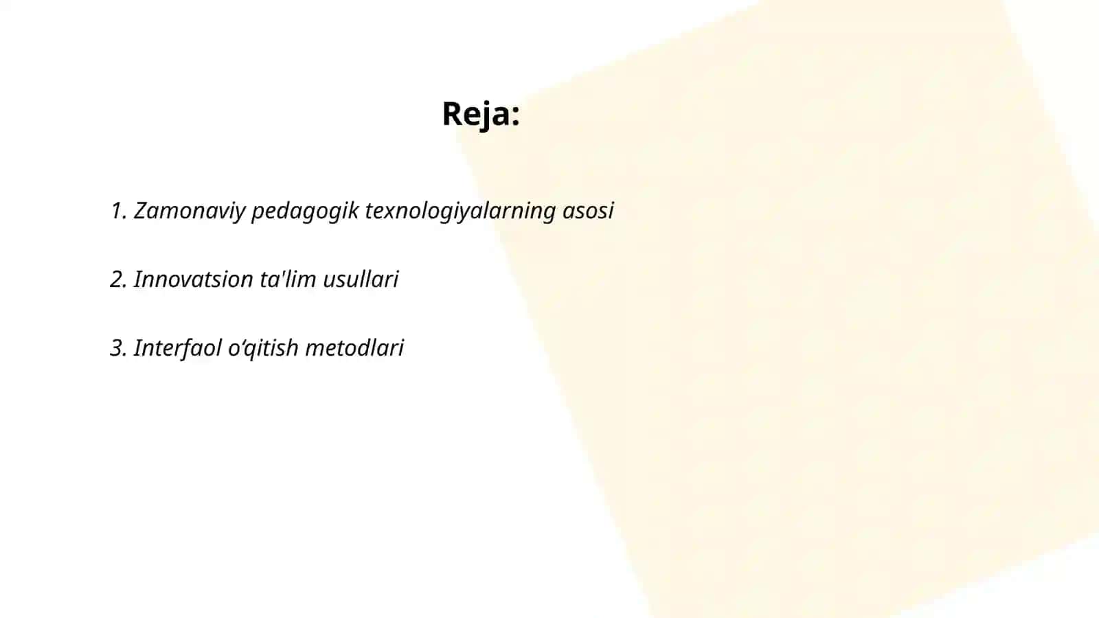 Zamonaviy pedagogik texnalogiyalar tasnifini tuzish. Bialogik talim jarayonning zamonaviy texnalogik modelini loyhalash 2