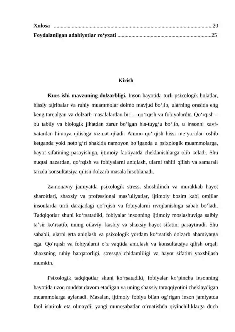 Qo’rquv va fobiyalarni konsultatsiya qilish 2