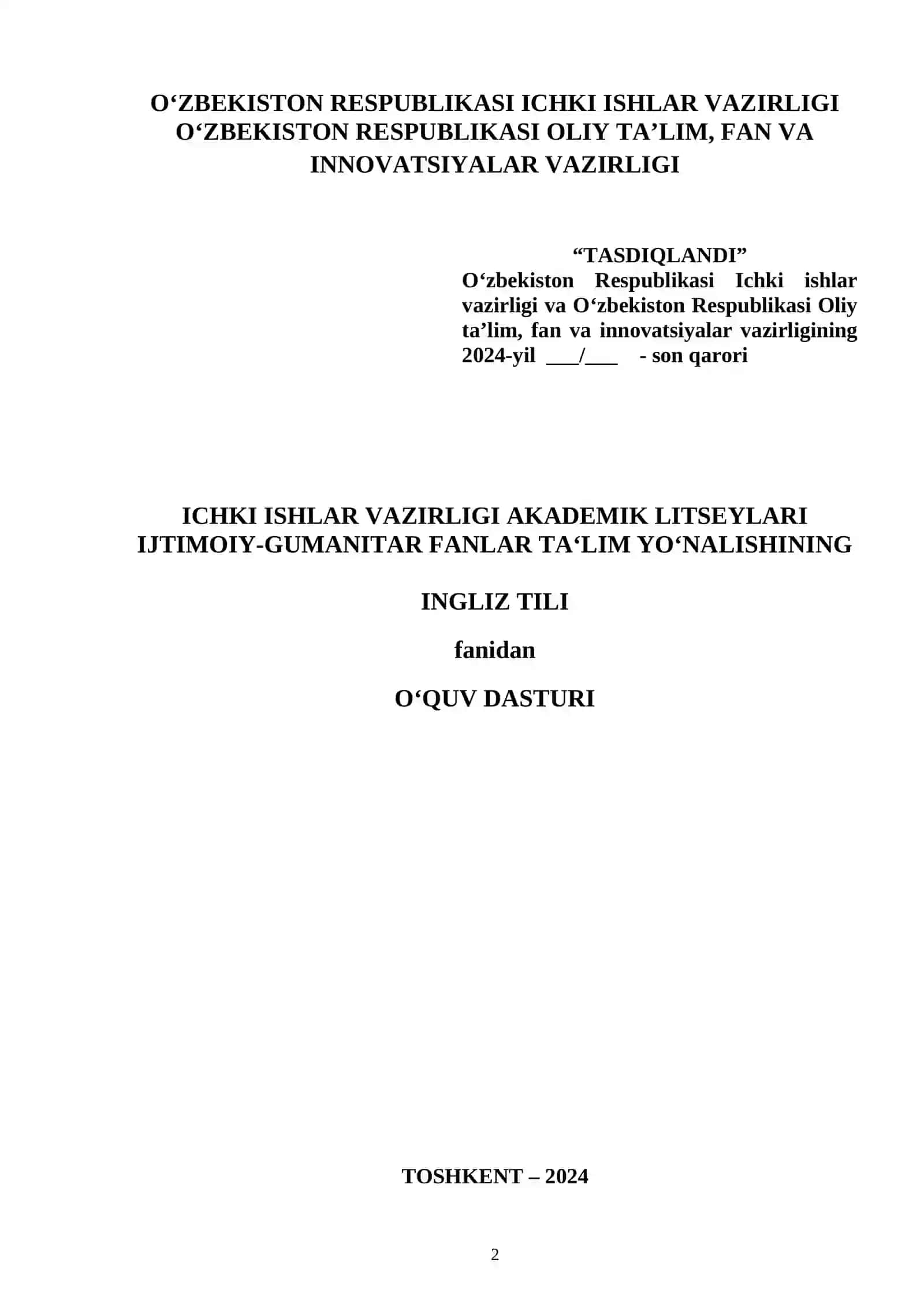 INGLIZ TILI fanidan O‘QUV DASTURI 2