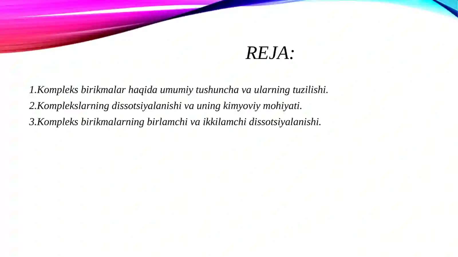 Komplekslarning dissotsiyalanishi. 2