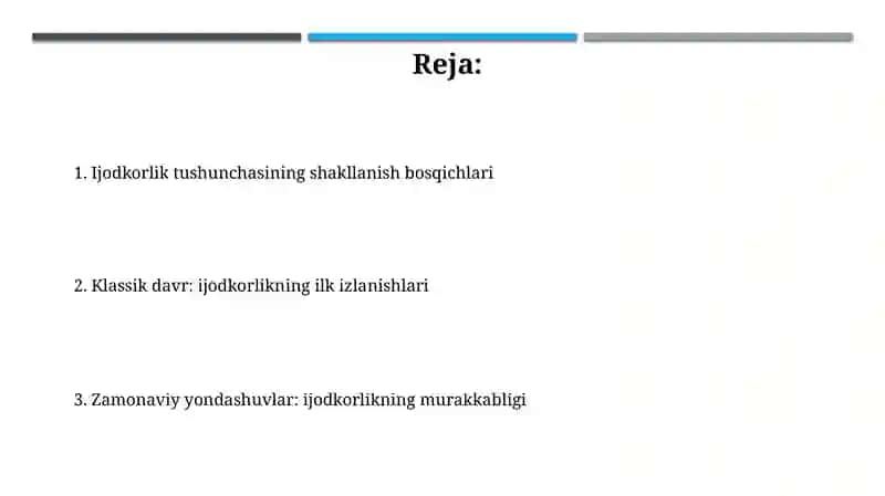 Ijodkorlik tushunchasining rivojlanish bosqichlari 2