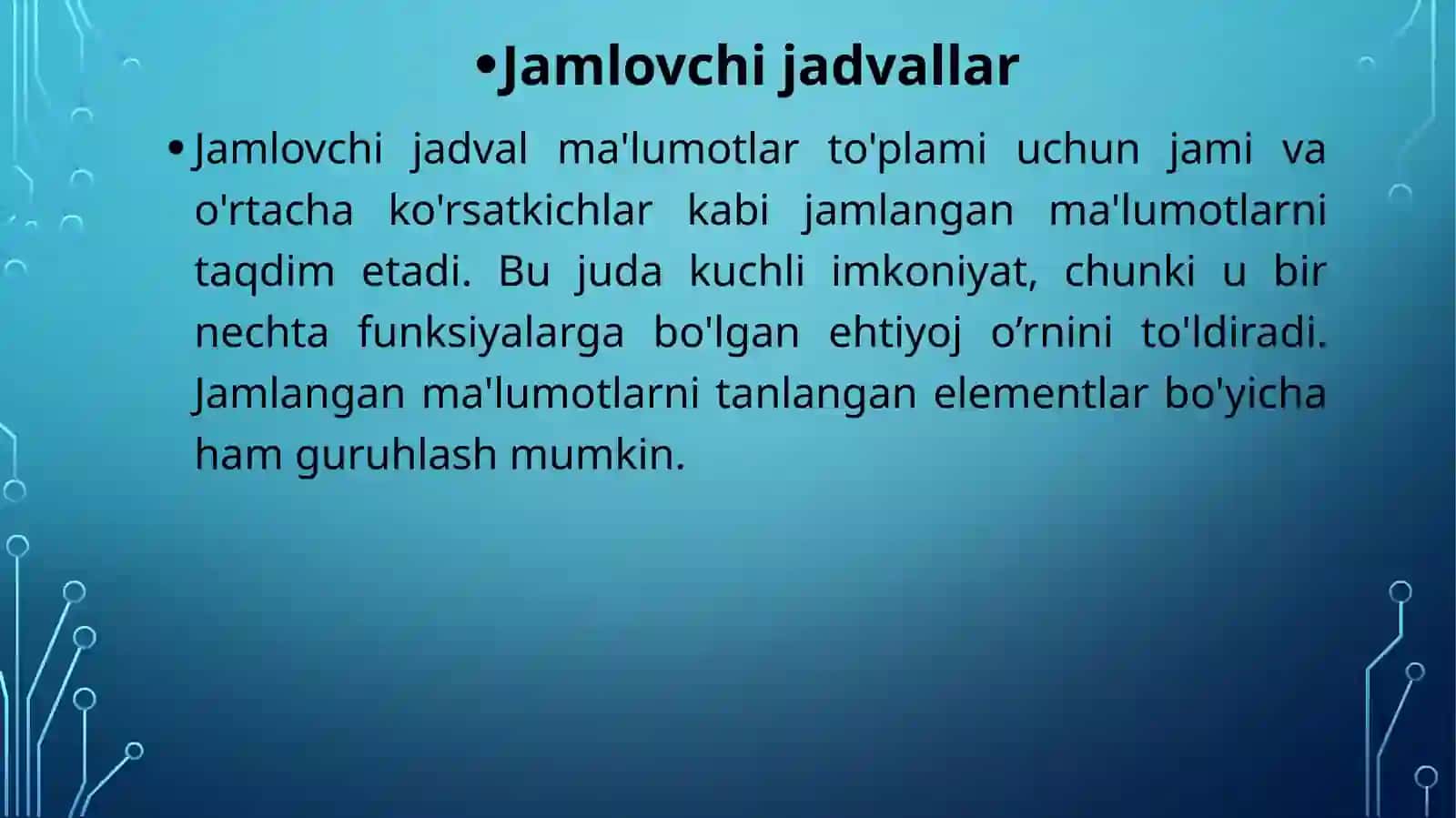 Jamlovchijadval ma'lumotlari 2