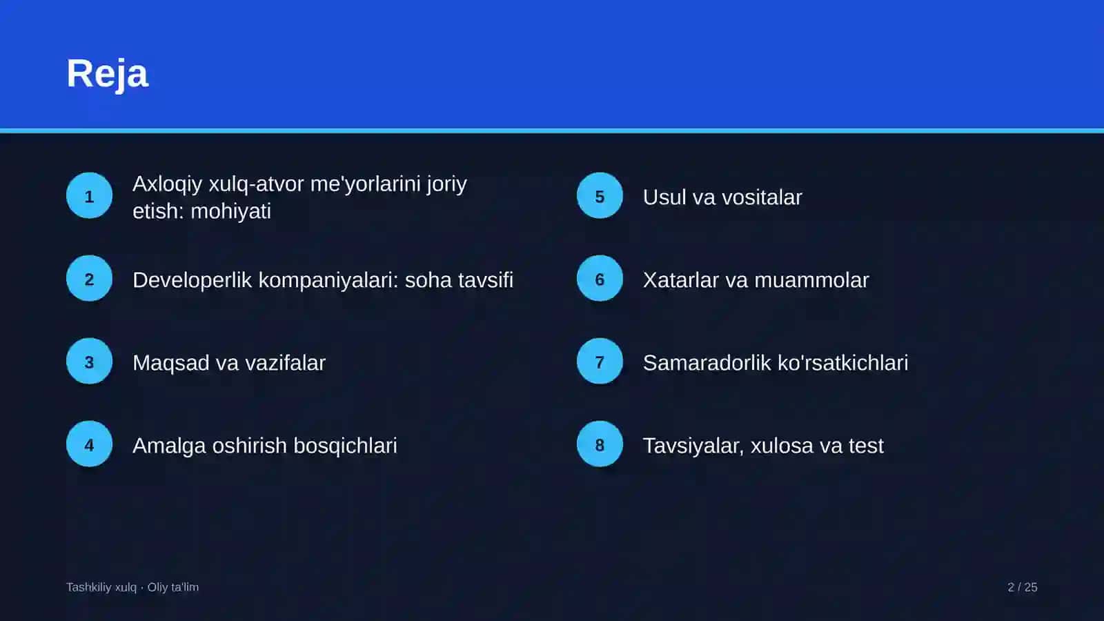 Developerlik kompaniyalarida ish joyida axloqiy xulq-atvor me'yorlarini joriy etish 2