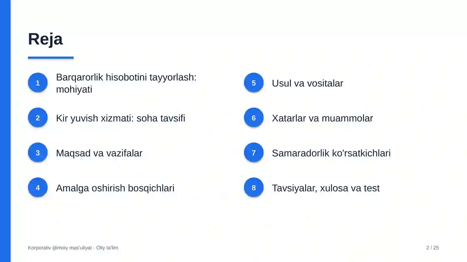 Kir yuvish xizmatida barqarorlik hisobotini tayyorlash 2