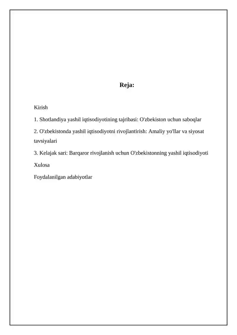Shotlandiya yashil iqtisodiyotining tajribasi: O'zbekiston uchun saboqlar 2