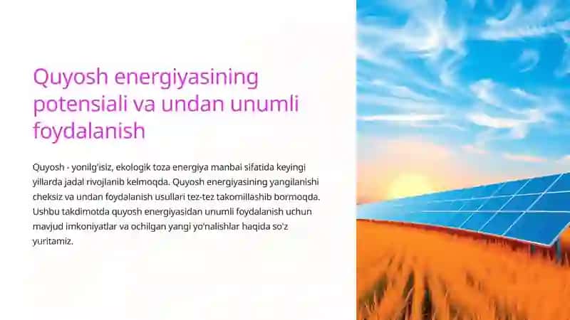 Quyosh energiyasining potensiali va undan unumli foydalanish 2