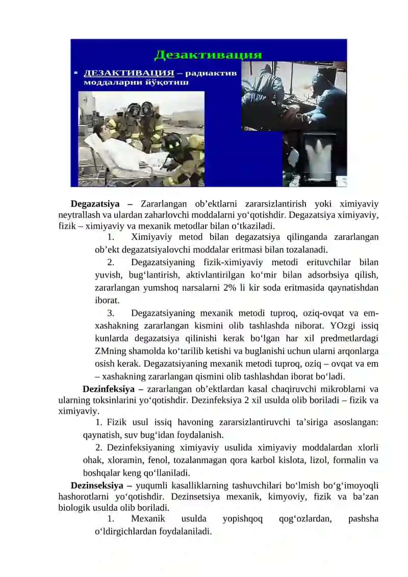 Sanitar obrabotkasi, zararsizlantirish turlari va usullari 2