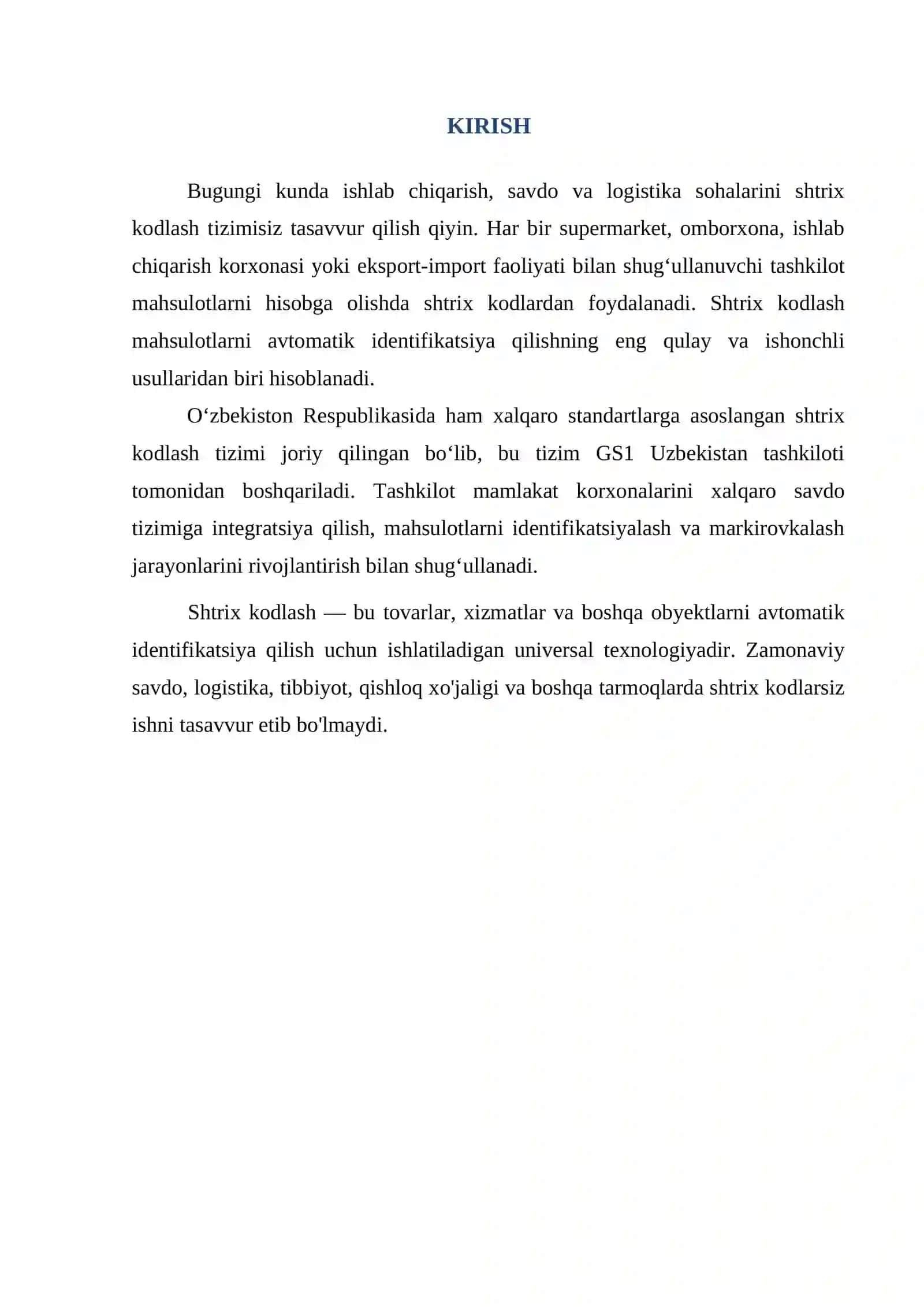 O'ZBEKISTON RESPUBLIKASI SHTRIX KODLASH DAVLAT MUASSASASI 2