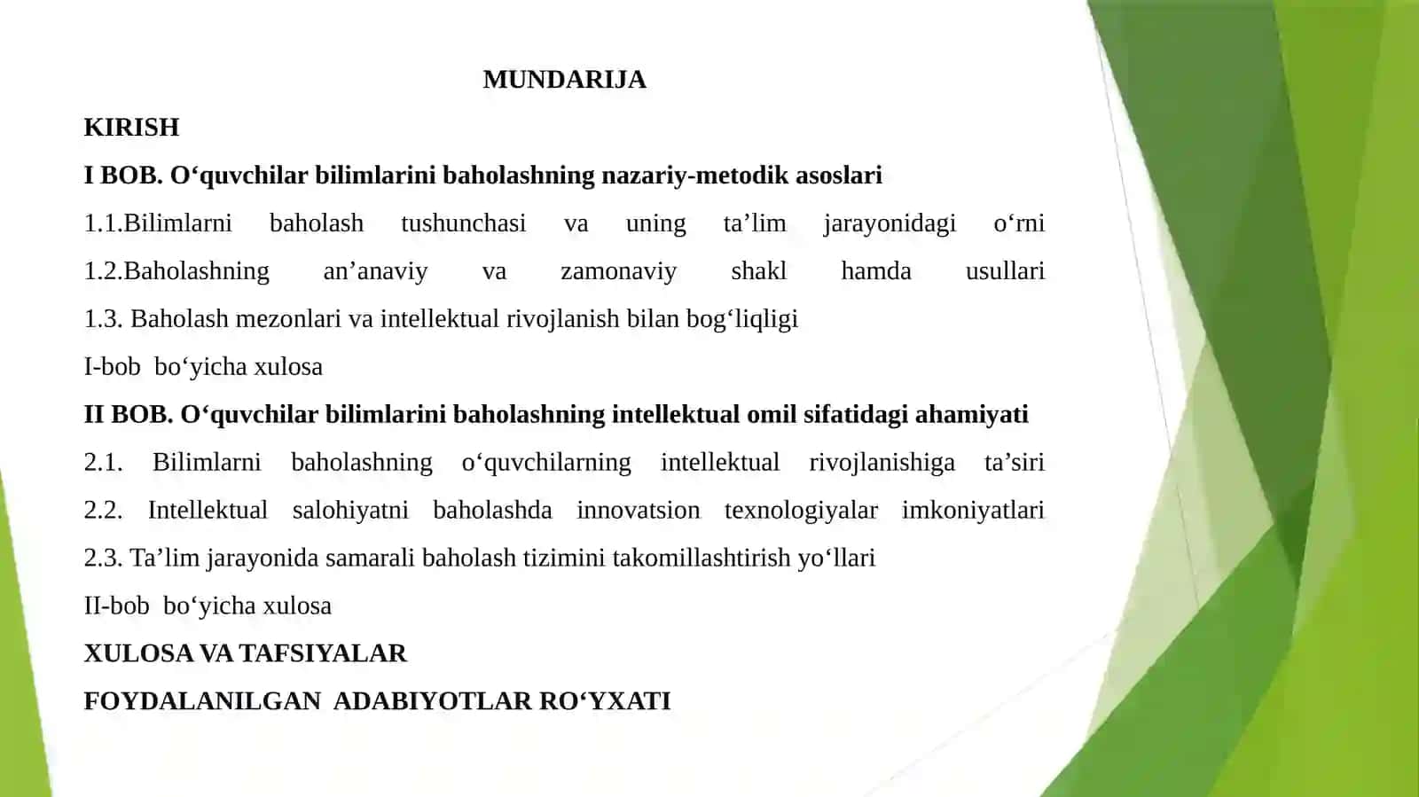 O‘QUVCHILAR BILIMLARINI BAHOLASH INTELLECTUAL OMIL SIFATIDA 2