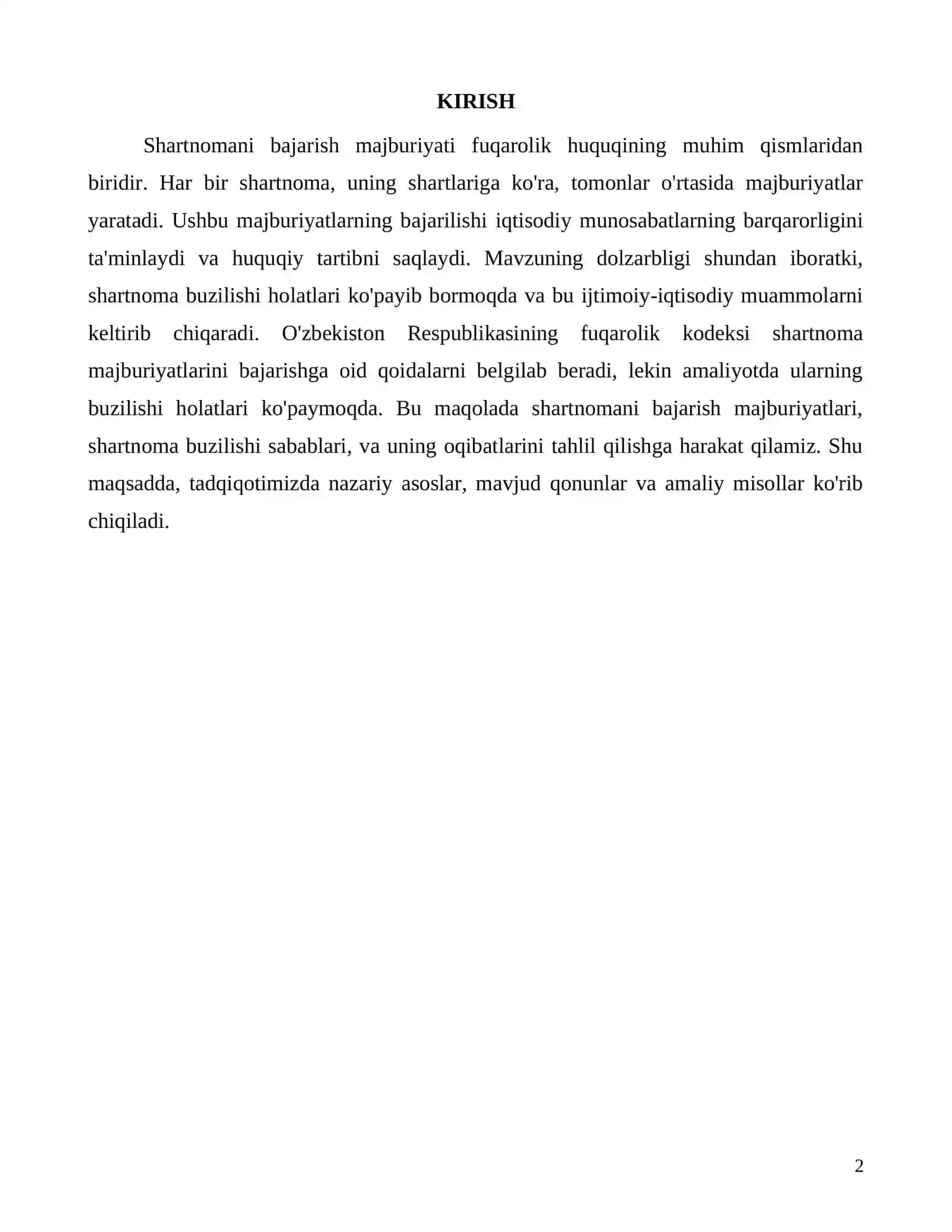 Shartnomani bajarish majburiyati va uning buzilishi oqibatlari 2