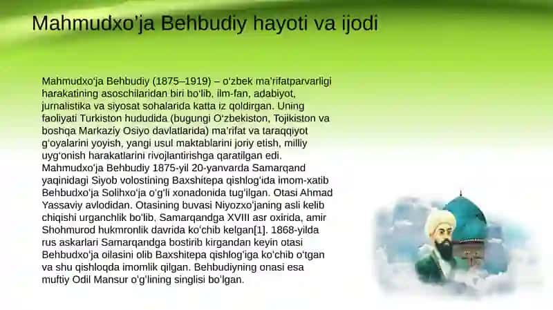Mahmudxo’ja Behbudiyning Ilm fan rivojlanishiga qo’shgan hissasi 2