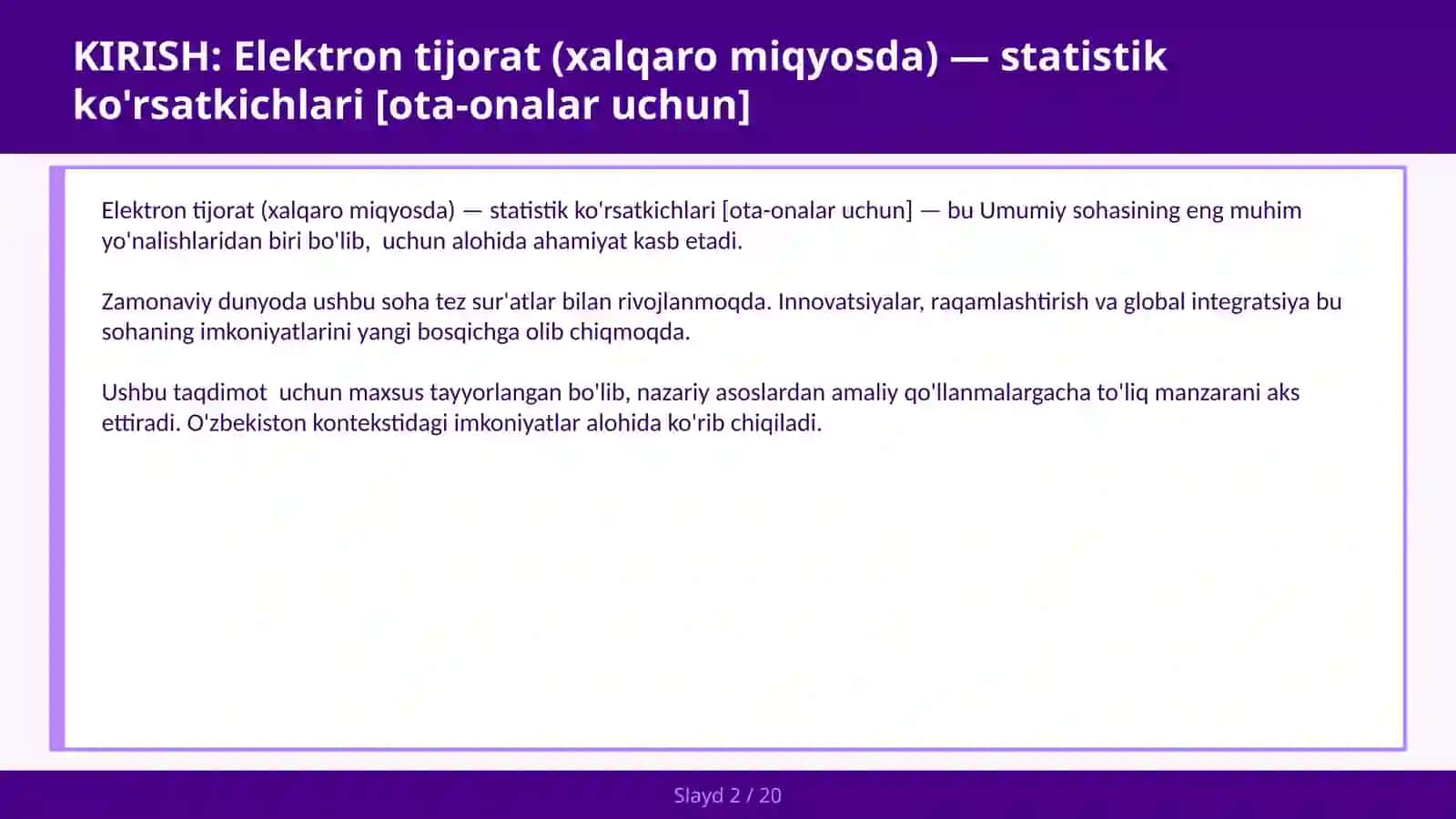 Elektron tijorat (xalqaro miqyosda) — statistik ko'rsatkichlari [ota-onalar uchun] 2