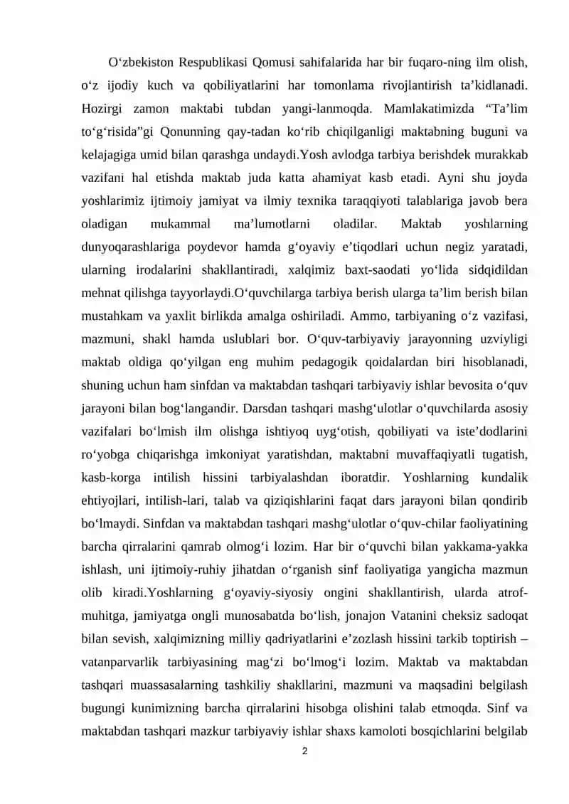 Sinfdan va Maktabdan Tashqari Ishlarni Tashkil Qilishda Tashkilotchi Shaxsiga Bo‘lgan Talablar 2