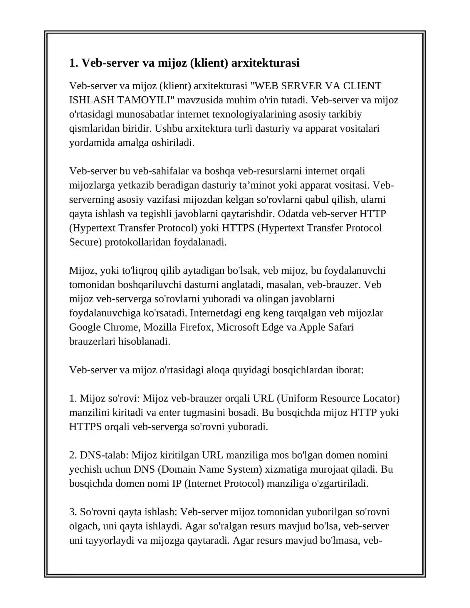 WEB SERVER VA CLIENT ISHLASH TAMOYILI 2