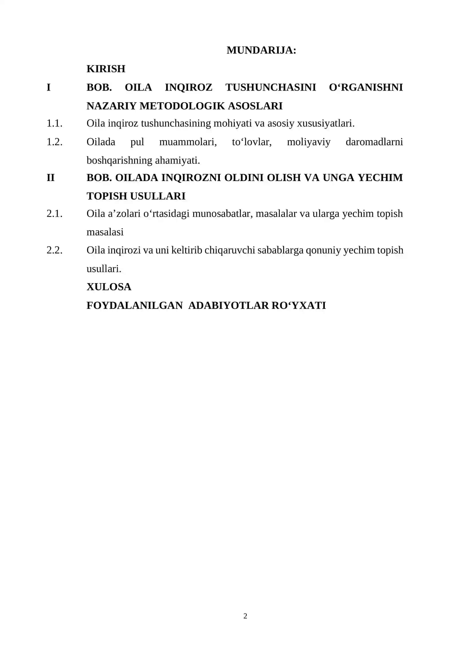 OILA INQIROZI VA UNI KELTIRIB CHIQARUVCHI ASOSIY SABABLAR. 2