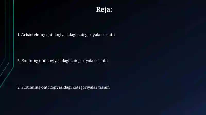 Aristotel, Forobiy va Kant ontologiyasida kategoriyalarning tasnifi 2