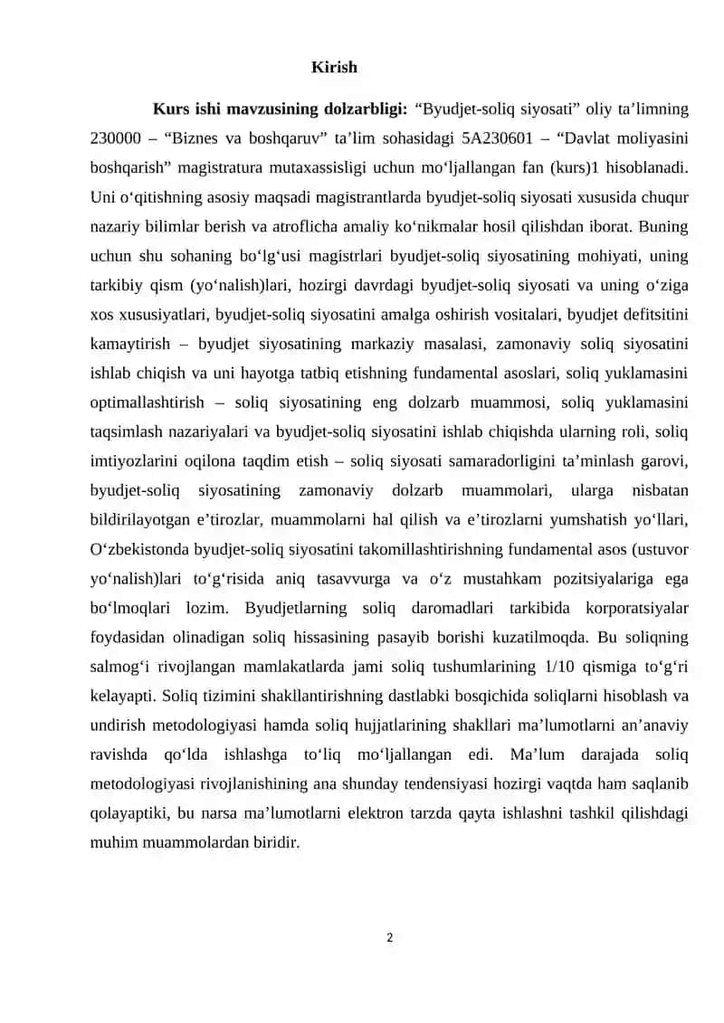Byudjet-soliq siyosati barqarorligini ta'minlash yo’nalishlari 2