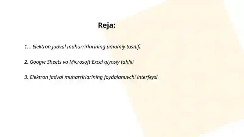 Zamonaviy elektron jadval muharrirlarining qiyosiy tahlili 2