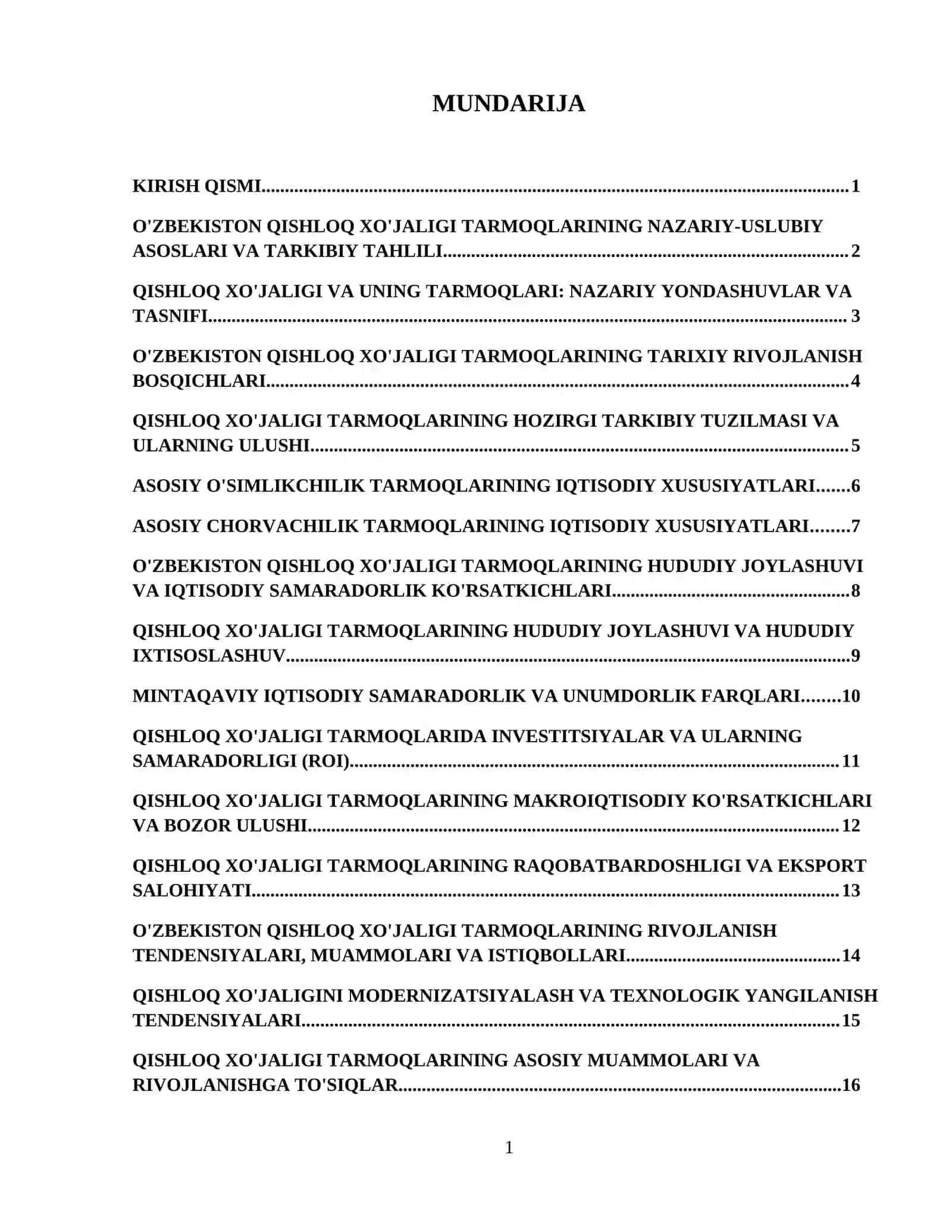 O'zbeksiton qishloq xo'jaligi tarmoqlari tarmoqlar tarkibi va xusysiyatlari 2