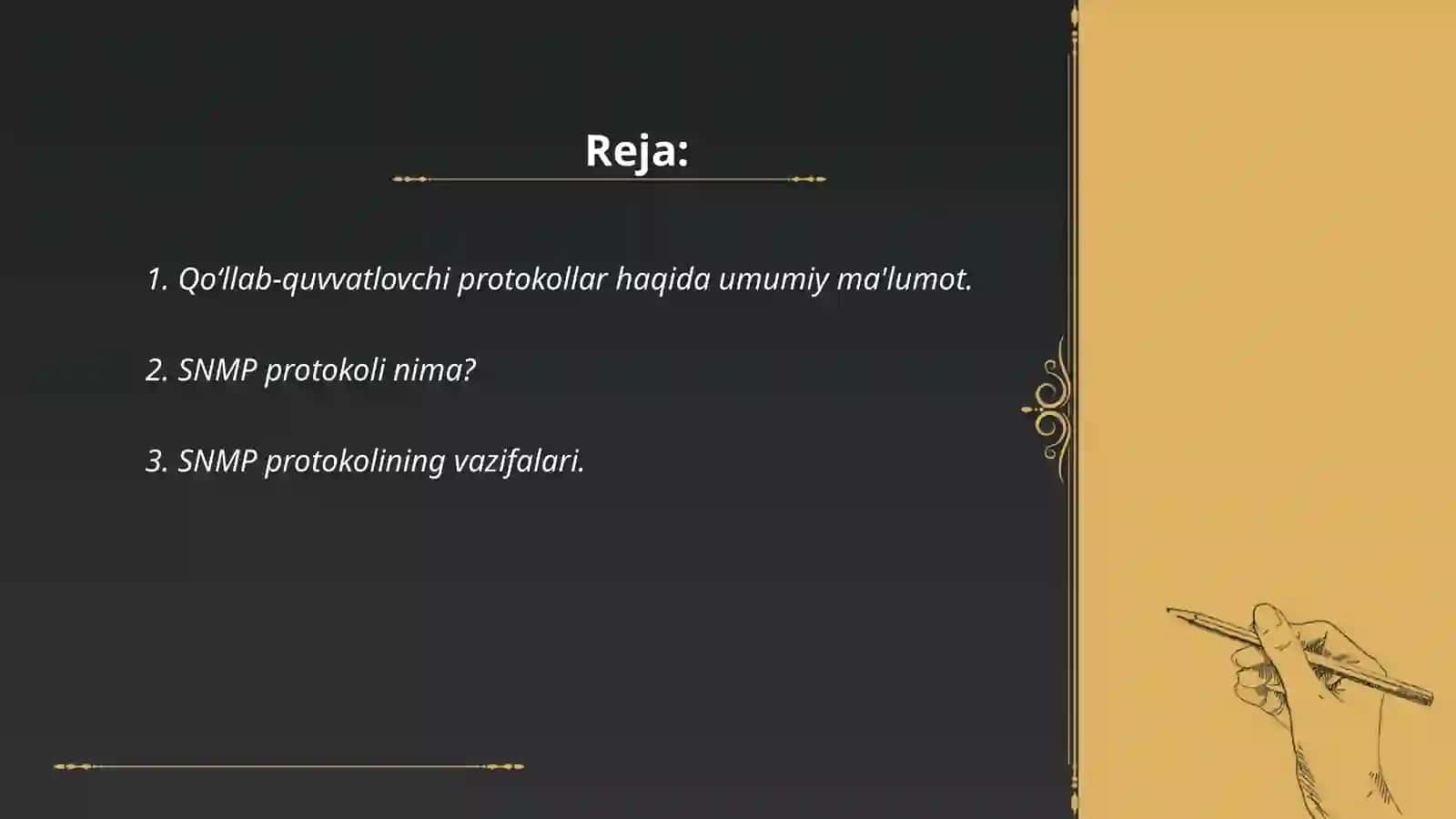 Qo‘llab-quvvatlovchi Protokollar: SNMP, ARP va ICMP protokollarining vazifalari va ularni qo‘llash sohasi 2