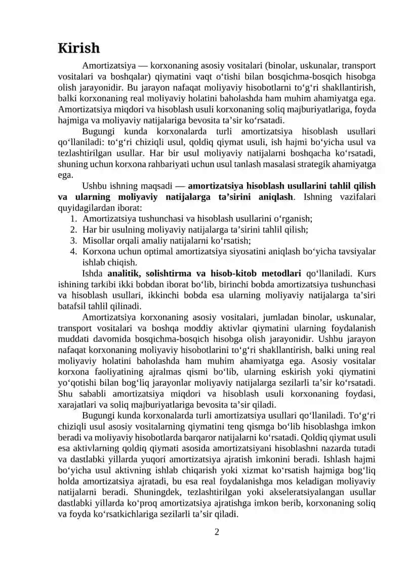 Amortizatsiya hisoblash usullarning moliyaviy natijalarga taʼsiri 2
