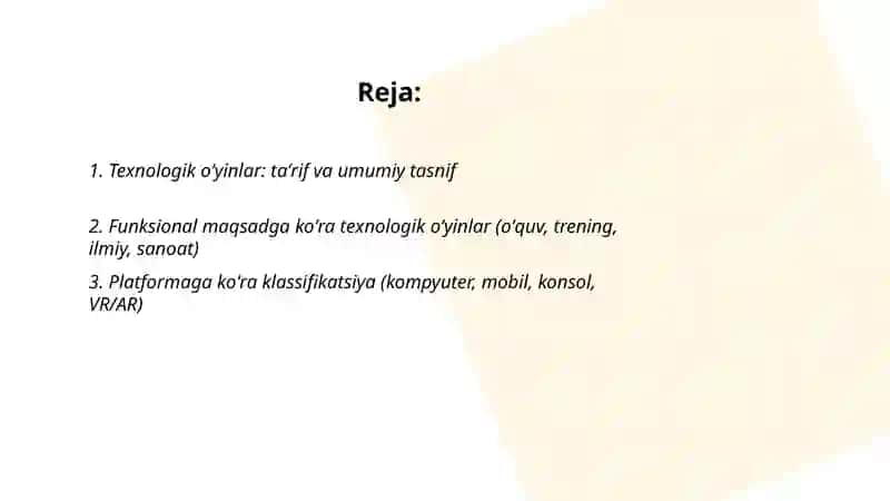 Texnologik oʻyinlar klassifikatsiyasi 2