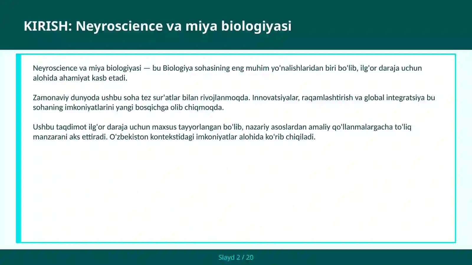 NEYROSCIENCE VA MIYA BIOLOGIYASI 2