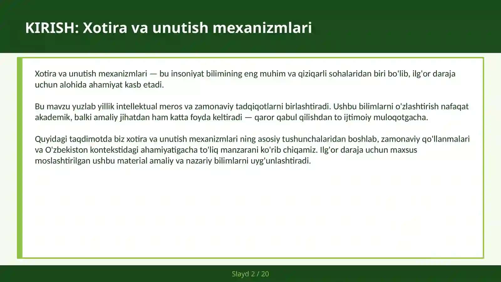 Xotira va unutish mexanizmlari 2
